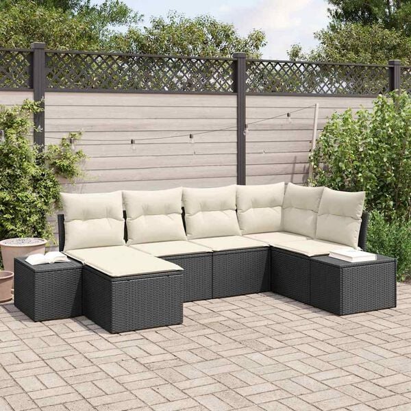 vidaXL Gartensofa-set mit Kissen 6 pcs Schwarz und Creme Poly-Rattan