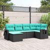 vidaXL 6-teiliges Gartensofa-Set mit Kissen, schwarzes Polyrattan
