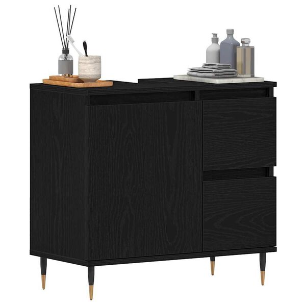 vidaXL Badezimmerschrank mit Tür Schwarz Eichen-Optik 65 x 33 x 60 cm