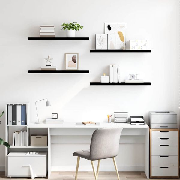 vidaXL Wandregale Schwebend 4 Stk. Hochglanz-Schwarz 90x23,5x3,8cm MDF