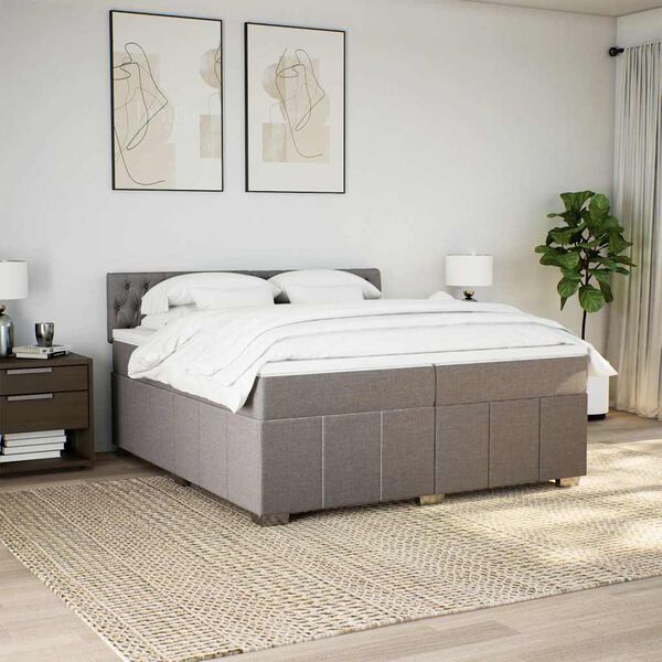 vidaXL Boxspringbett mit Matratze Taupe 200x200 cm Stoff