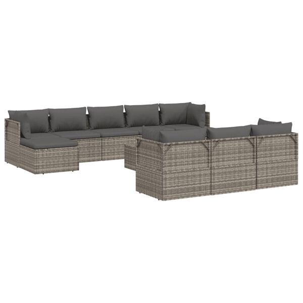 vidaXL 11-tlg. Garten-Lounge-Set mit Kissen Grau Poly Rattan