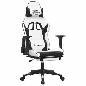 vidaXL Gaming-Stuhl mit Massage & Fu&szlig;st&uuml;tze Wei&szlig; & Schwarz Kunstleder
