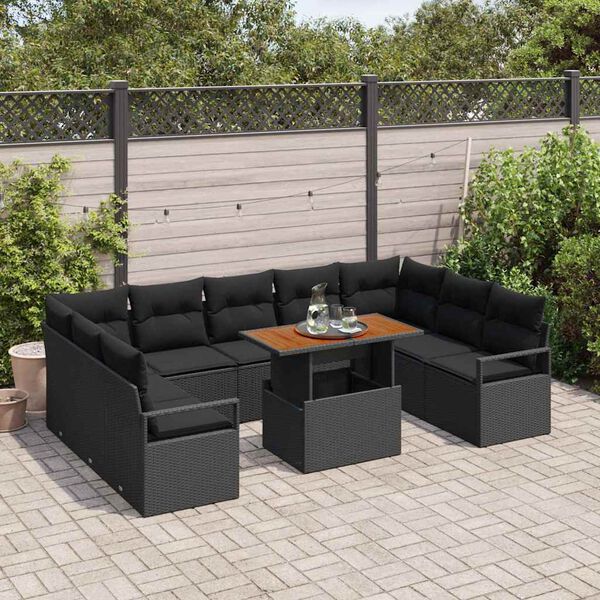 vidaXL Garten-Sofa-Set mit Speicher 10 pcs Schwarz Poly Rattan