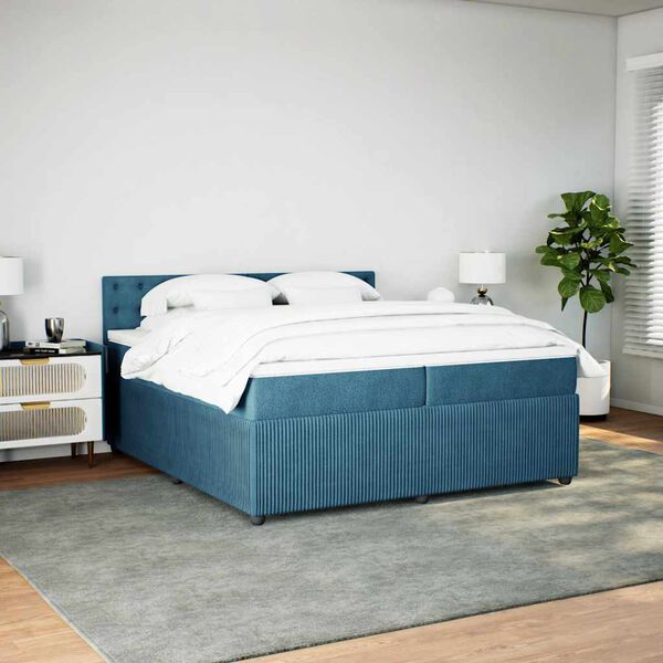 vidaXL Boxspringbett mit Matratze Blau 200x200 cm Samt
