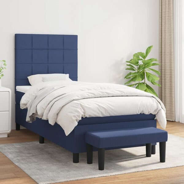 vidaXL Boxspringbett mit Matratze Blau 90x190 cm Stoff