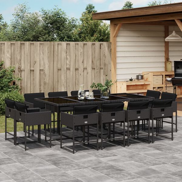 vidaXL 13-tlg. Garten-Essgruppe mit Kissen Schwarz Poly Rattan