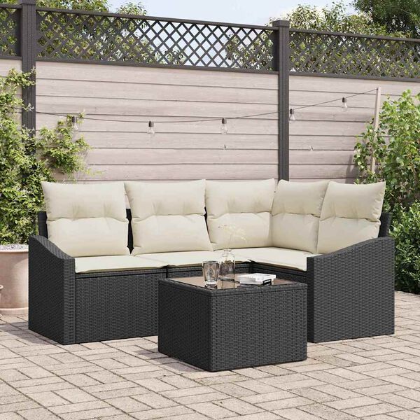 vidaXL Sofa Set mit Kissen 5 pcs Schwarz Poly-Rattan