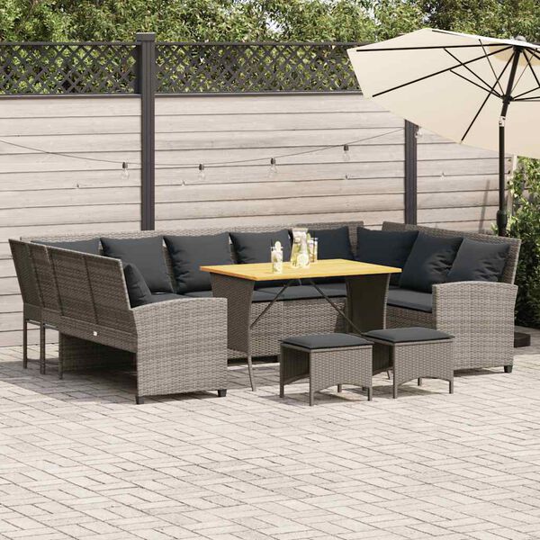 vidaXL 4-tlg. Garten-Sofagarnitur mit Kissen Grau Poly Rattan