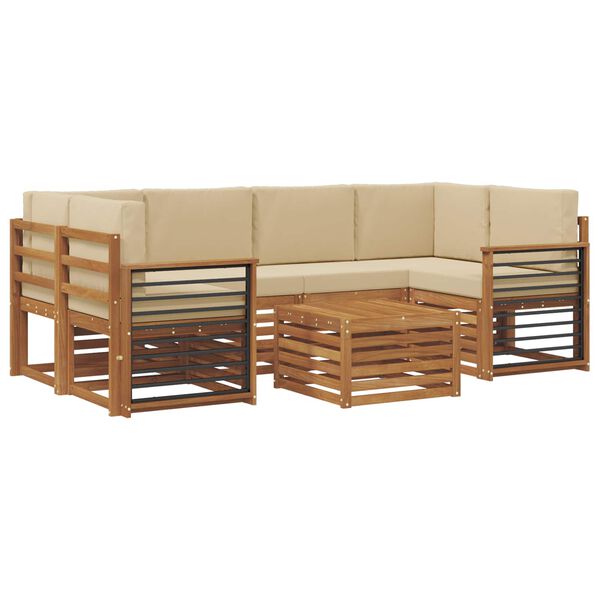 vidaXL Outdoor-Sofagarnitur 7 pcs Natur und Beige Massivholz Akazie