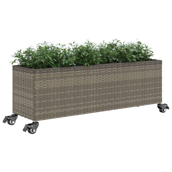 vidaXL Pflanzk&uuml;bel mit Rollen 3 T&ouml;pfe Grau 107x32x38 cm Poly-Rattan