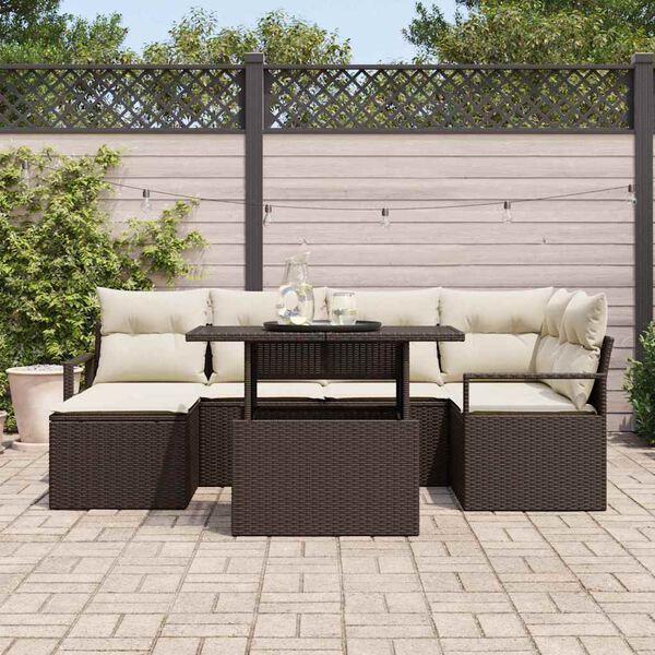 vidaXL Garten-Sofa-Set mit Kissen 7 pcs Braun und Creme