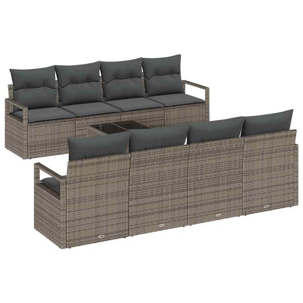 vidaXL Sofa Set mit Kissen 7 pcs Grau Poly Rattan