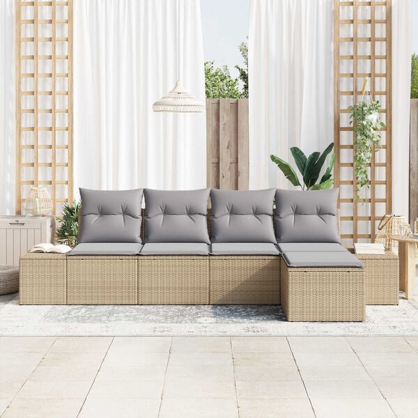 vidaXL Sofa Set mit Kissen 5 pcs Beige Poly Rattan