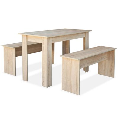 vidaXL 3-tlg. Essgruppe Tisch und Bänke Holzwerkstoff Eiche