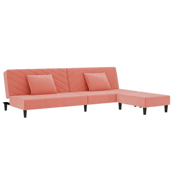 vidaXL Schlafsofa 2-Sitzer mit 2 Kissen und Fu&szlig;hocker Rosa Samt