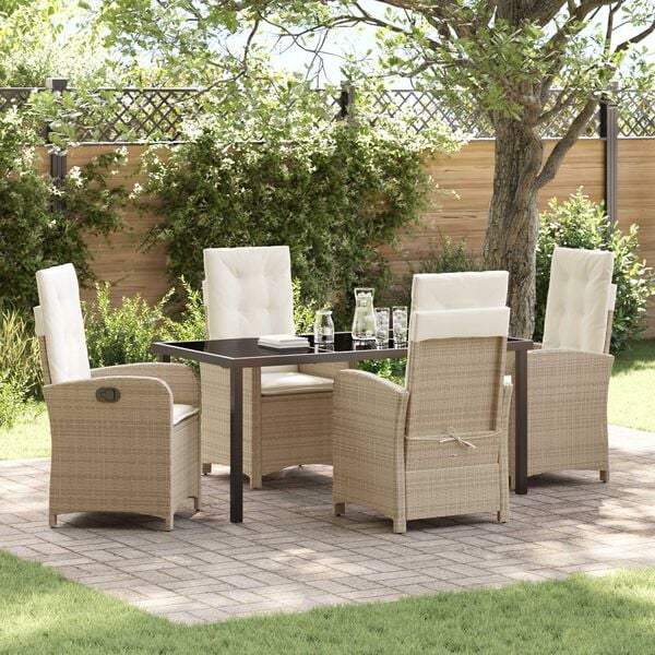 vidaXL Garten Essgruppe mit Kissen 5 pcs Beige Poly-Rattan