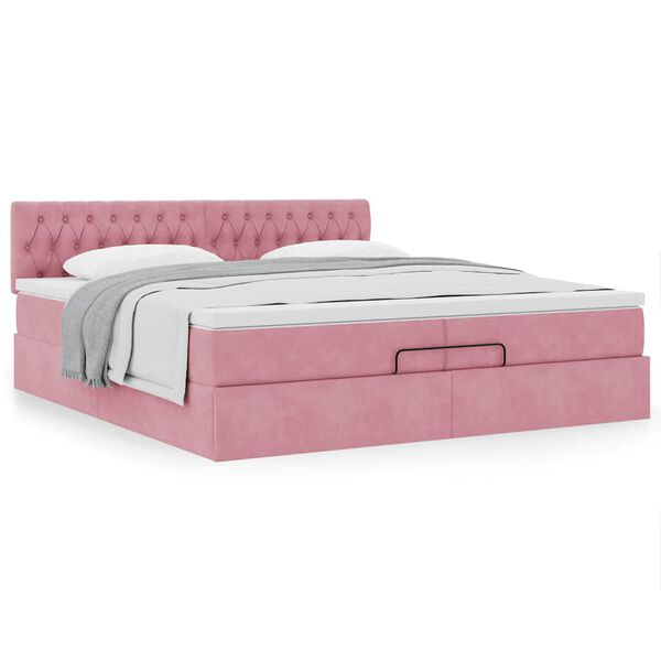 vidaXL Ottoman-Bett mit Matratze Rosa 200x200 cm Samt