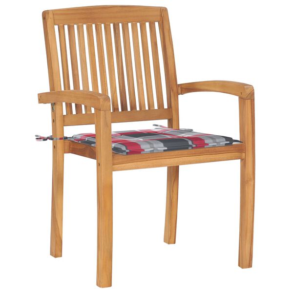 vidaXL Stapelbare Gartenstühle mit Kissen 4 Stk. Massivholz Teak