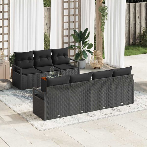 vidaXL Gartensofa-set mit Kissen 8 pcs Schwarz Poly-Rattan