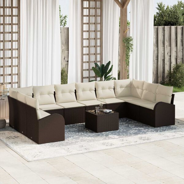 vidaXL Sofa Set mit Kissen 11 pcs Braun und Creme Poly-Rattan