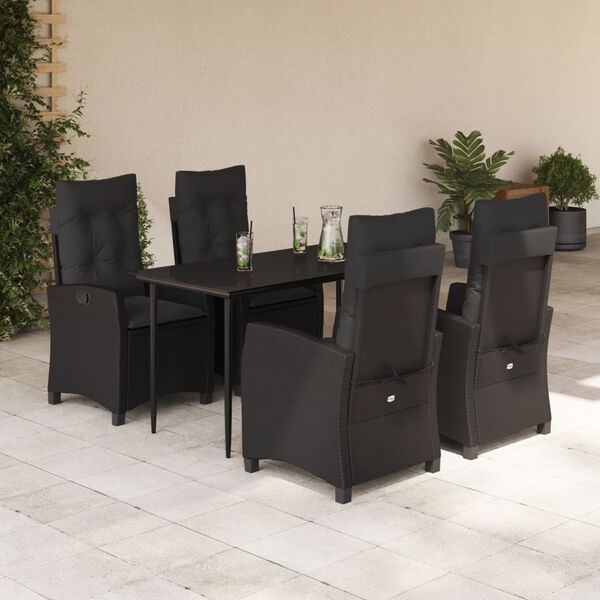 vidaXL 5-tlg. Garten-Essgruppe mit Kissen Schwarz Poly Rattan