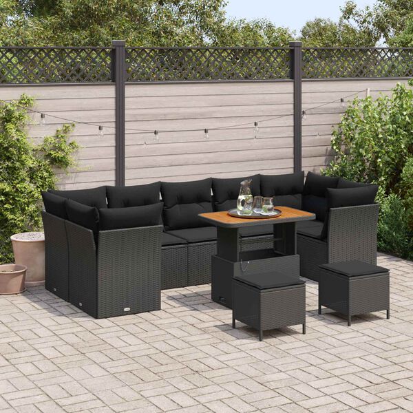 vidaXL Gartensofa-set 10 pcs Schwarz Poly-Rattan