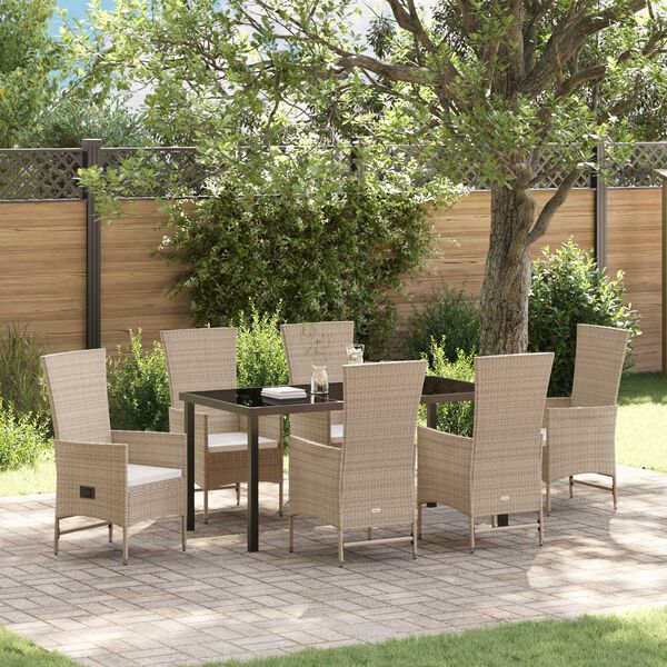 vidaXL Garten Essgruppe mit Kissen 7 pcs Beige Poly-Rattan