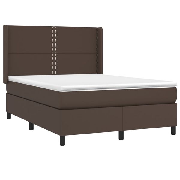 vidaXL Boxspringbett mit Matratze & LED Braun 140x190 cm Kunstleder