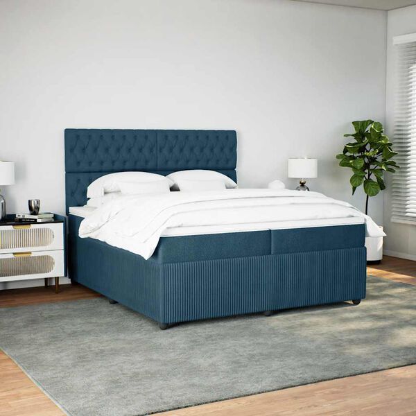 vidaXL Boxspringbett mit Matratze Dunkelblau 200x200 cm Samt