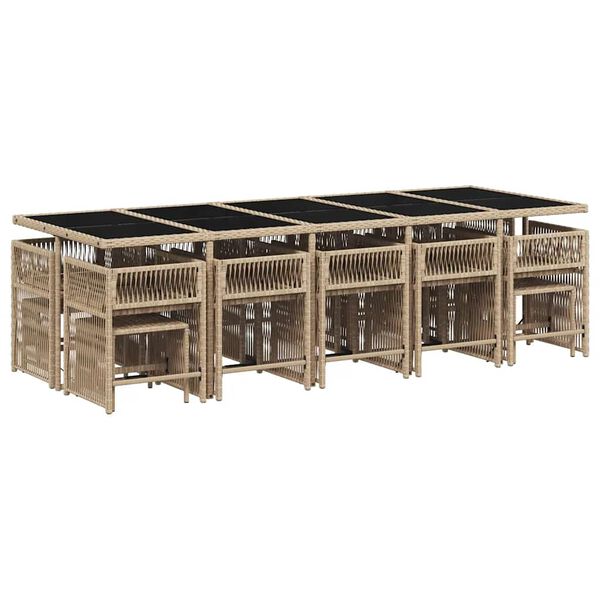 vidaXL 15-tlg. Garten-Essgruppe mit Kissen Beigemischung Poly Rattan