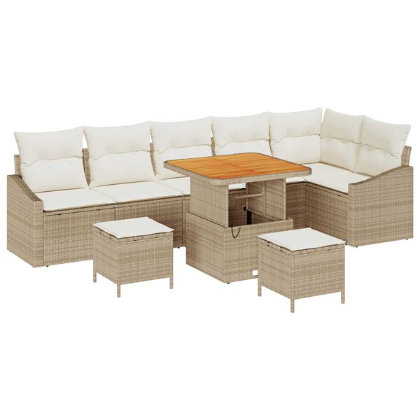 vidaXL Gartensofa-set mit Kissen 9 pcs Beige Poly-Rattan