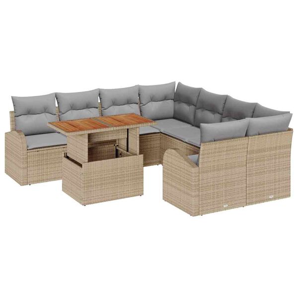 vidaXL Garten-Sofa-Set mit Kissen 9 pcs Beige und Hellgrau