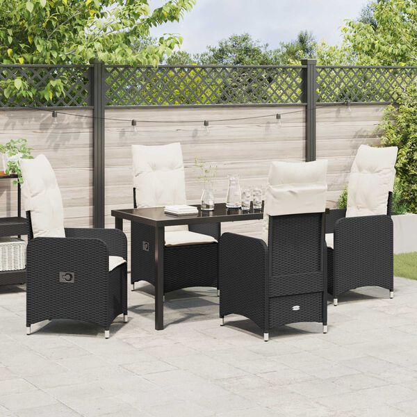 vidaXL Garten Essgruppe mit Kissen 5 pcs Schwarz Poly Rattan