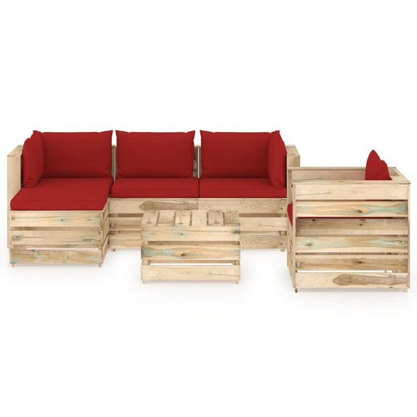 vidaXL 6-tlg. Garten-Lounge-Set mit Kissen Gr&uuml;n Impr&auml;gniertes Holz