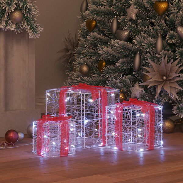 vidaXL Geschenkbox mit 60 LEDs 3 pcs Kaltwei&szlig; 20 x 20 x 20 cm Acryl