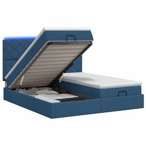 vidaXL Ottoman-Bett mit Matratze und LED Blau 160 x 200 cm Stoff