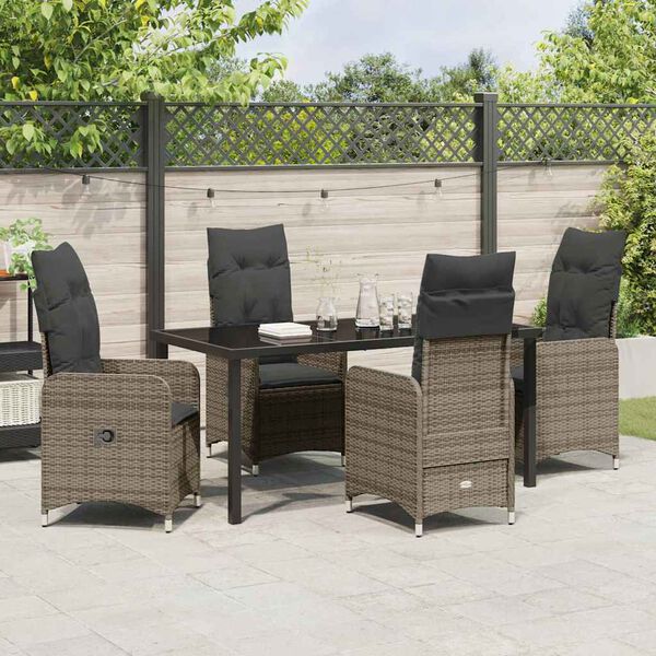 vidaXL Garten Essgruppe mit Kissen 5 pcs Grau Poly Rattan