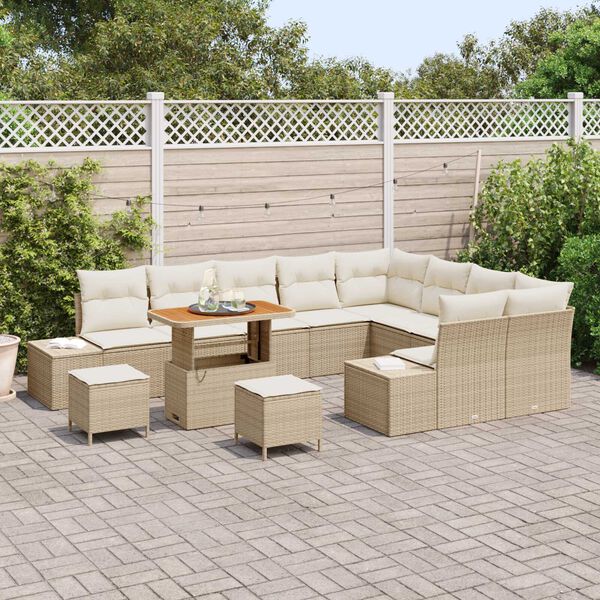vidaXL Gartensofa-set mit Kissen 12 pcs Beige Poly-Rattan