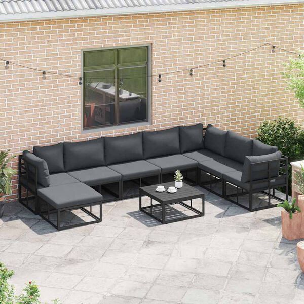 vidaXL Garten-Sofa-Set mit Kissen Schwarz Aluminium
