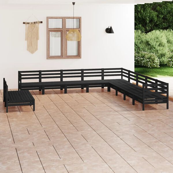 vidaXL 11-tlg. Garten-Lounge-Set Massivholz Kiefer Schwarz