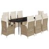 vidaXL 9-tlg. Garten-Essgruppe mit Kissen Beige Poly Rattan