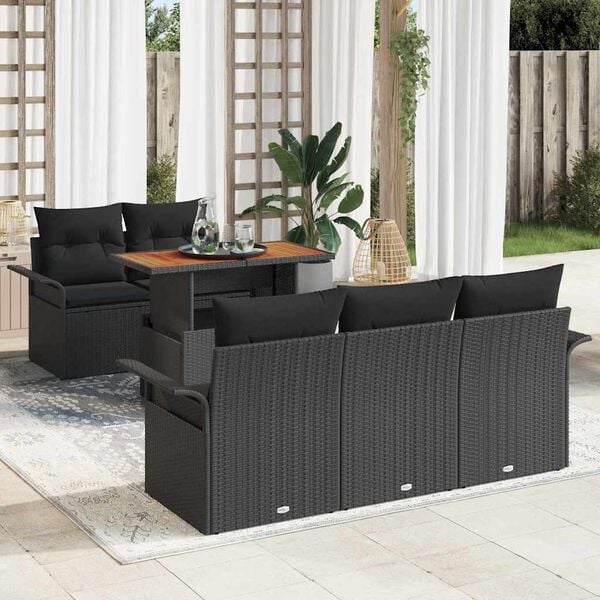 vidaXL Garten-Sofa-Set mit Speicher 6 pcs Schwarz Poly Rattan