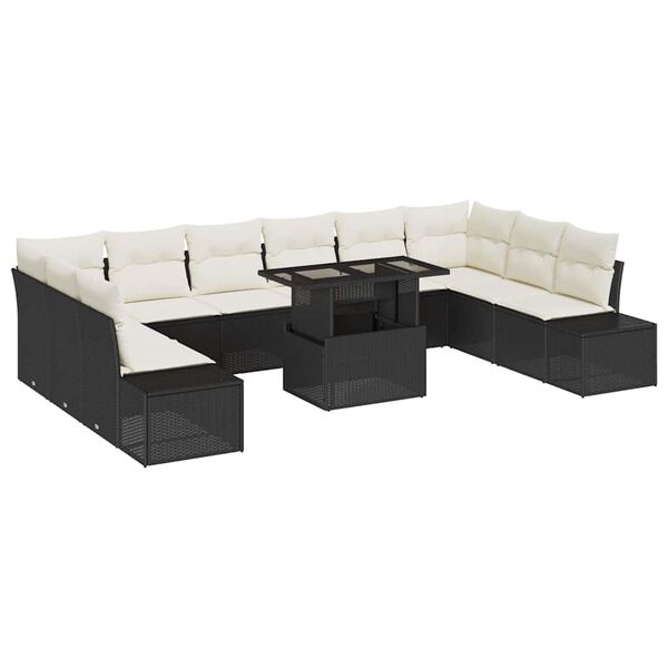 vidaXL Garten-Sofa-Set mit Speicher 11 pcs Schwarz Poly Rattan