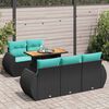 vidaXL 6-tlg. Garten-Sofagarnitur mit Kissen Schwarz Poly Rattan