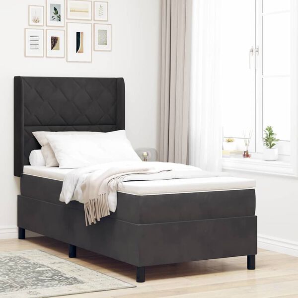 vidaXL Boxspringbett mit Matratze Schwarz 90 x 190 cm Samt