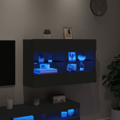 vidaXL TV-Wandschrank mit LED-Leuchten Schwarz 98,5x30x60,5 cm