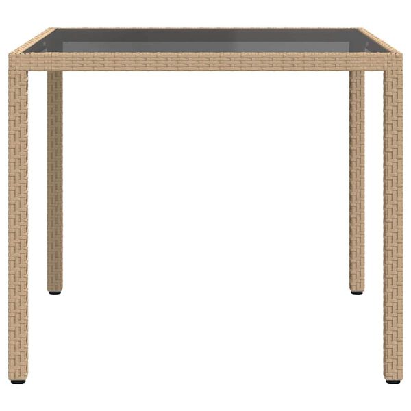 vidaXL Gartentisch 90x90x75 cm Geh&auml;rtetes Glas Poly Rattan Beige