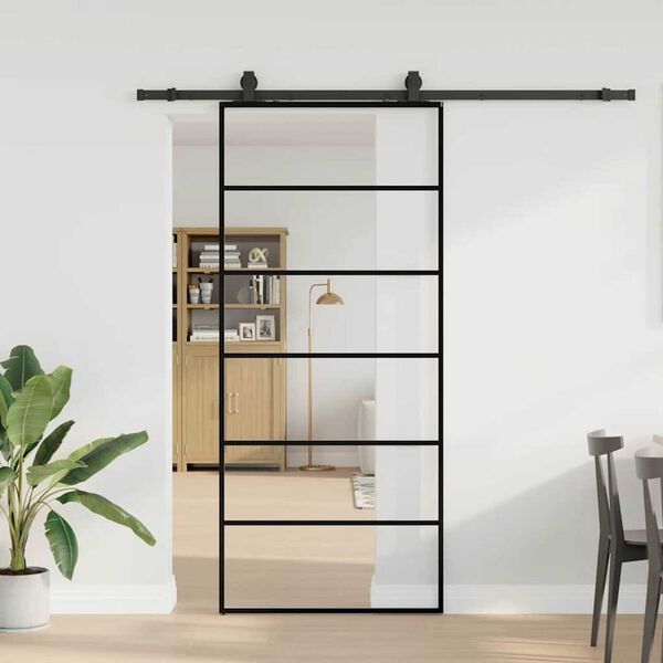vidaXL Schiebet&uuml;r mit Beschlag Schwarz 90x205 cm ESG-Glas
