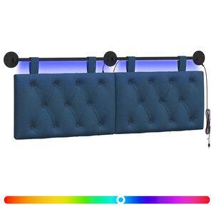 vidaXL H&auml;ngendes Kopfteil Mit LED Licht Blau Stoff